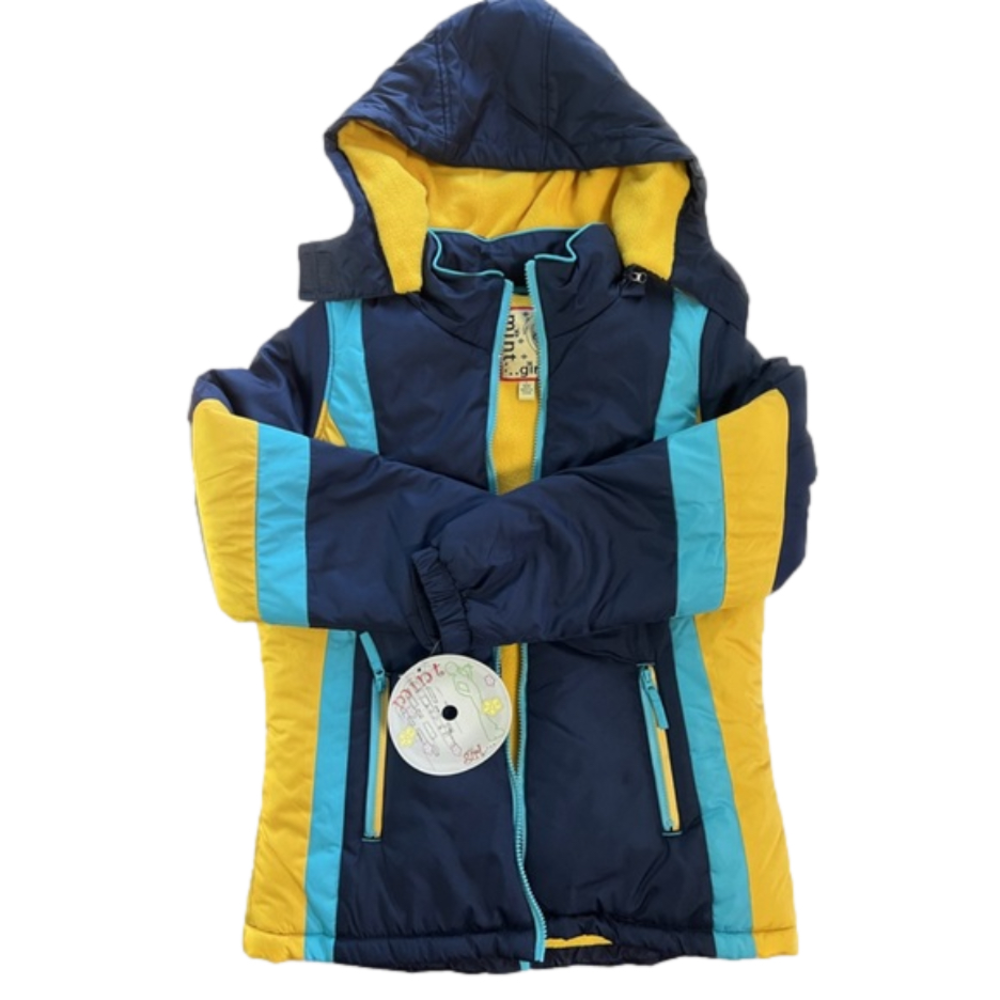 Mint Girl Navy/Tesl/Yellow Girls Winter Coat hood NWT L 12/14